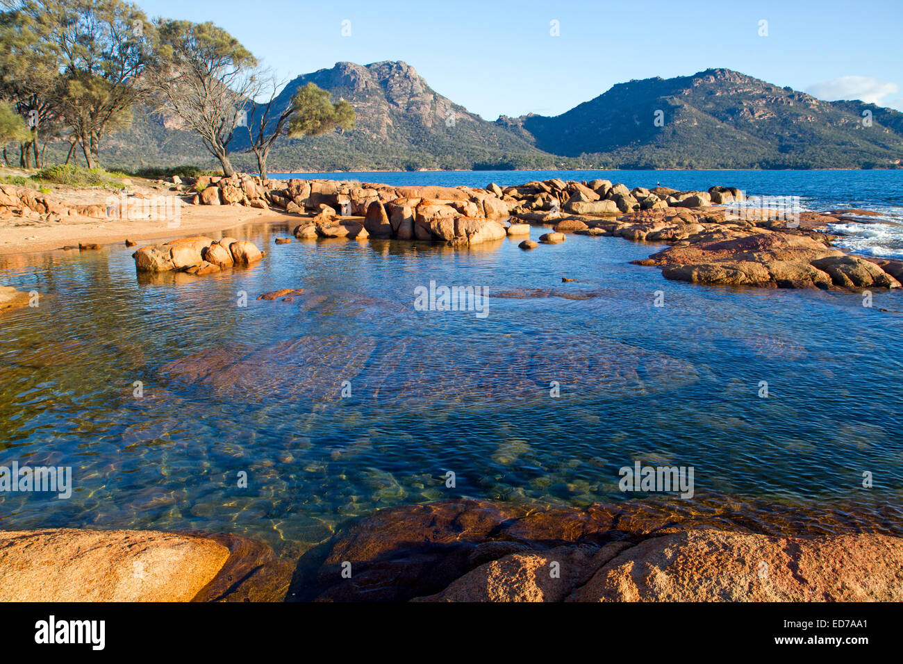 View from Coles Bay to the Hazards in Freycinet National Park Stock Photo
