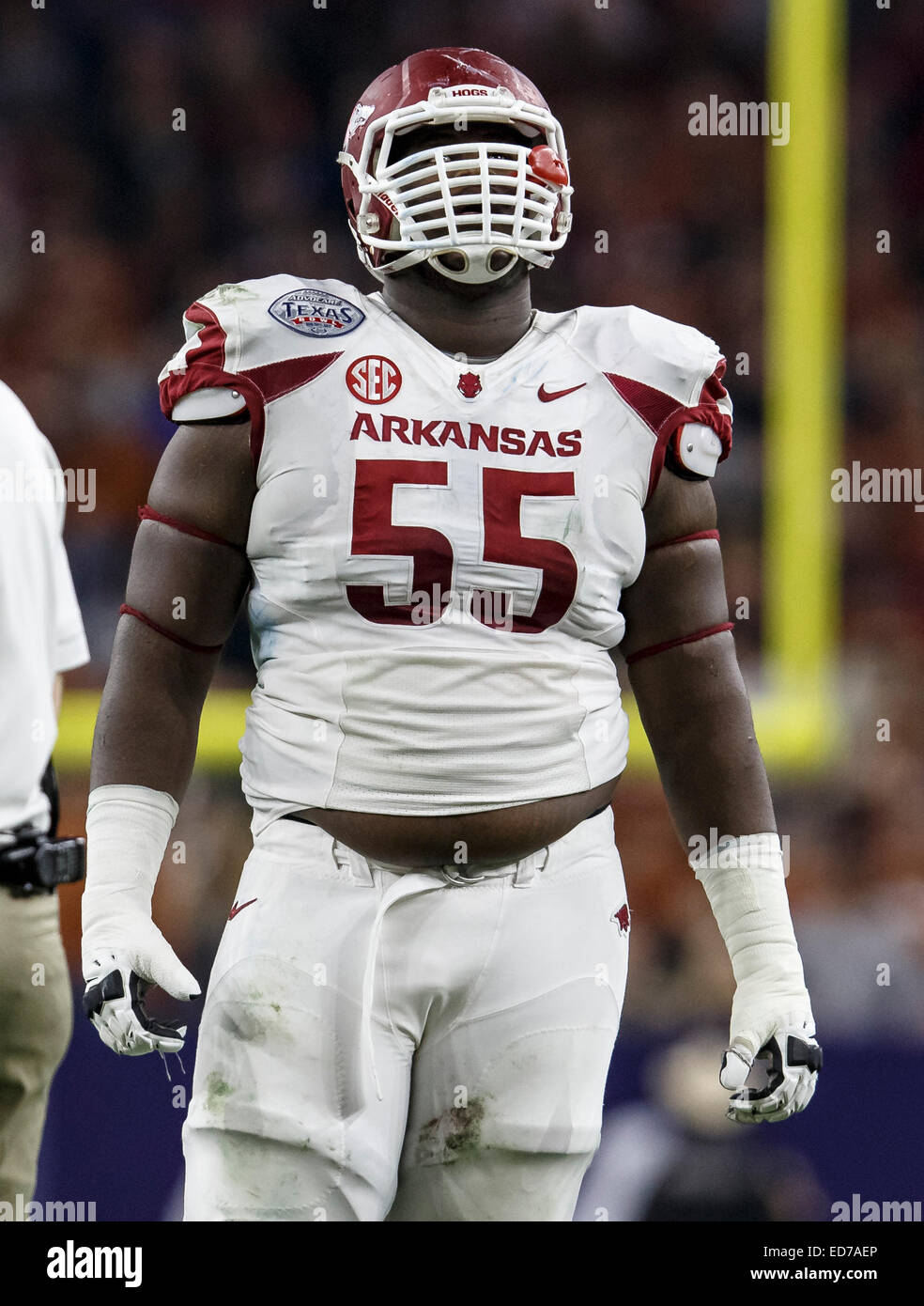 December 29, 2104: Arkansas Razorbacks offensive lineman Denver ...