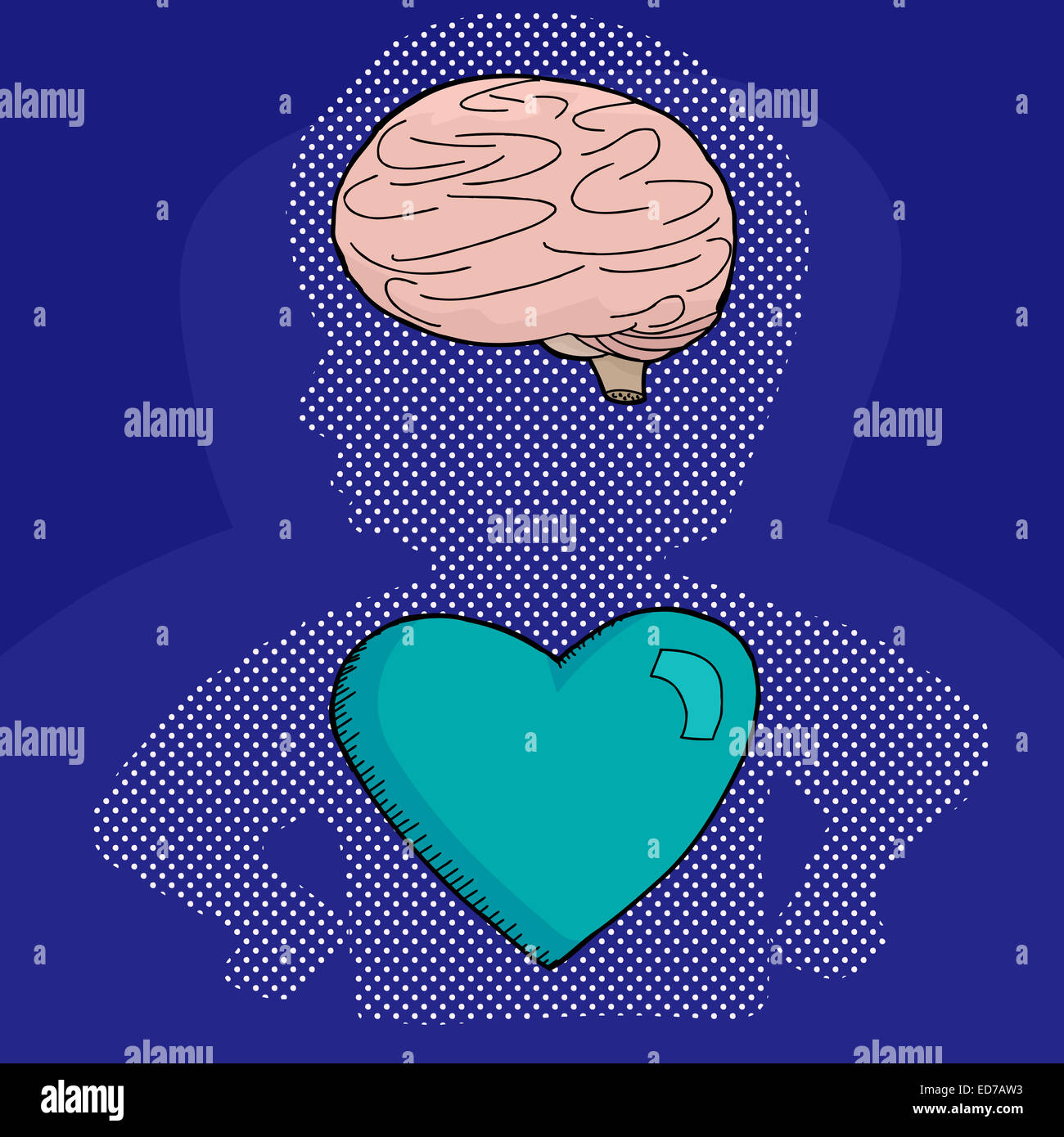 Symbol of person with blue heart and brain Stock Photo - Alamy