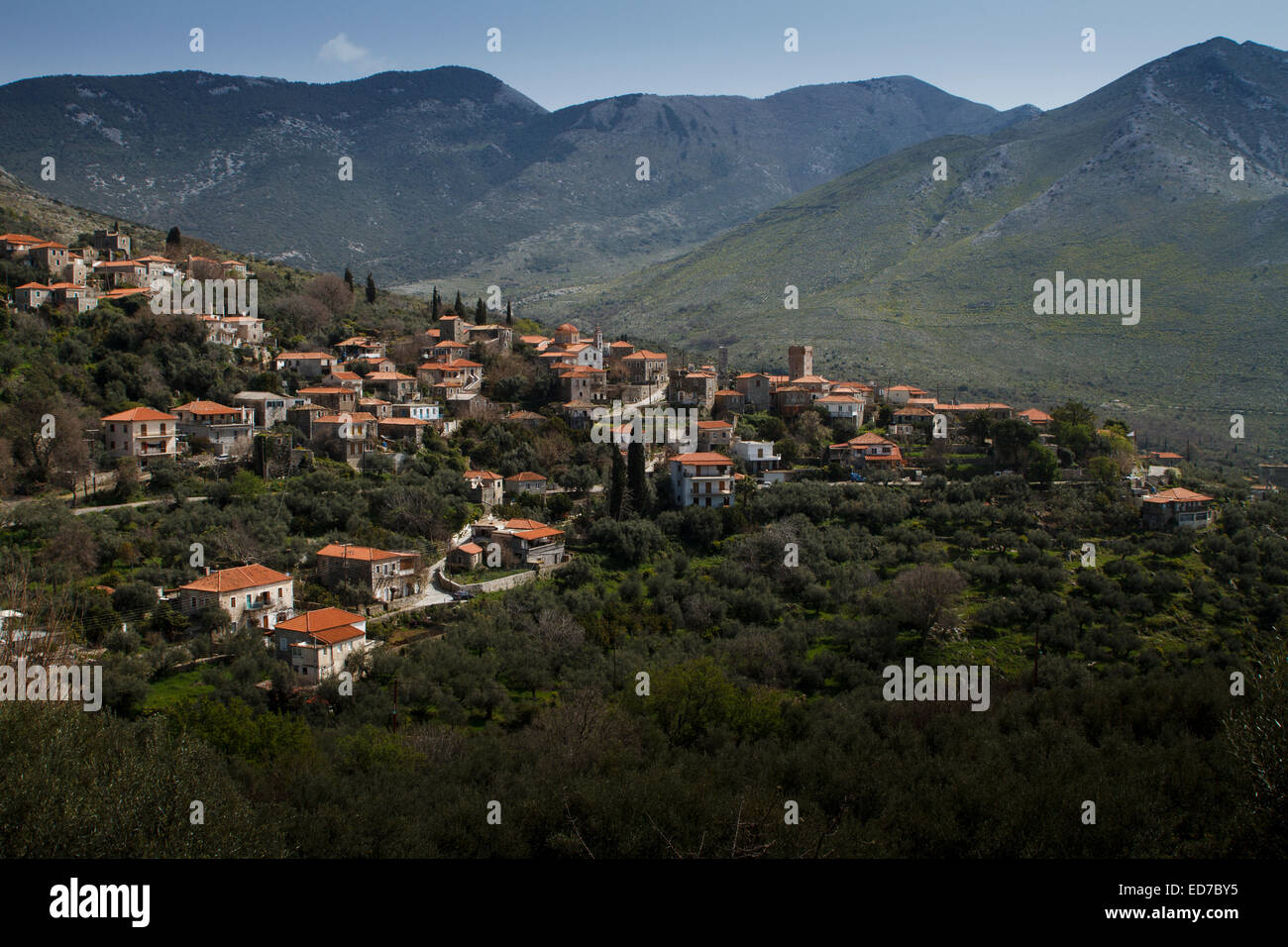 View of Laggada village, Messenia, Peloponnese, Greece Stock Photo