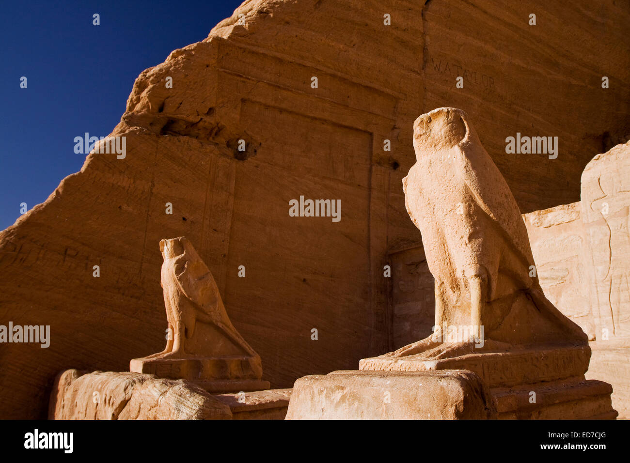 Ancient stone statue in Egyptian temple, incarnation of Pharaoh Stock