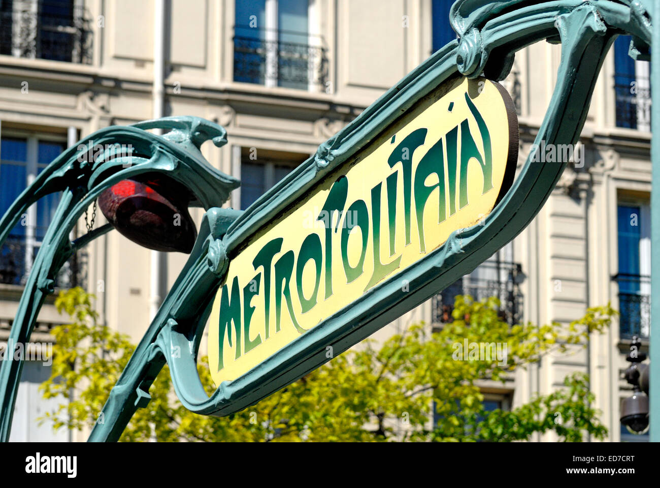 Paris, France. Metro sign - Temple station (art nouveau -  Hector Guimard ) Stock Photo