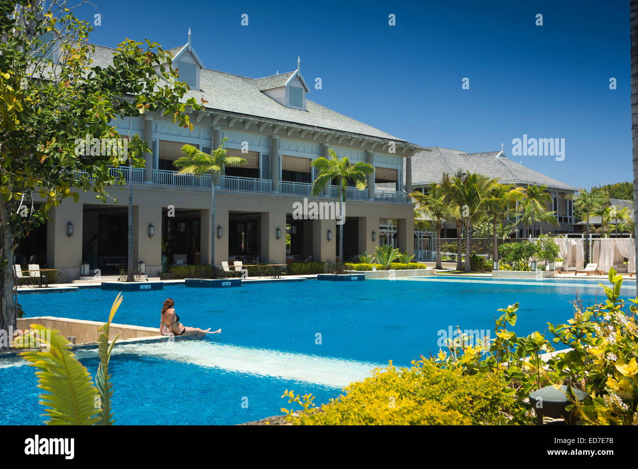Mauritius, Le Morne, Lux Le Morne hotel swimming pool Stock Photo