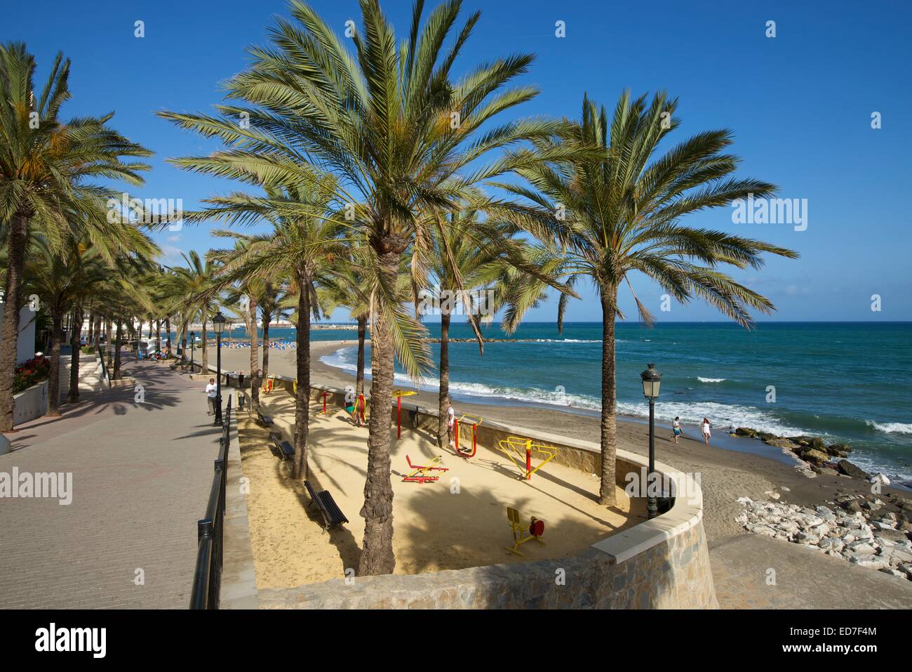 Beach promenade Paseo Maritimo, Marbella, Costa del Sol, Andalucia, Spain Stock Photo
