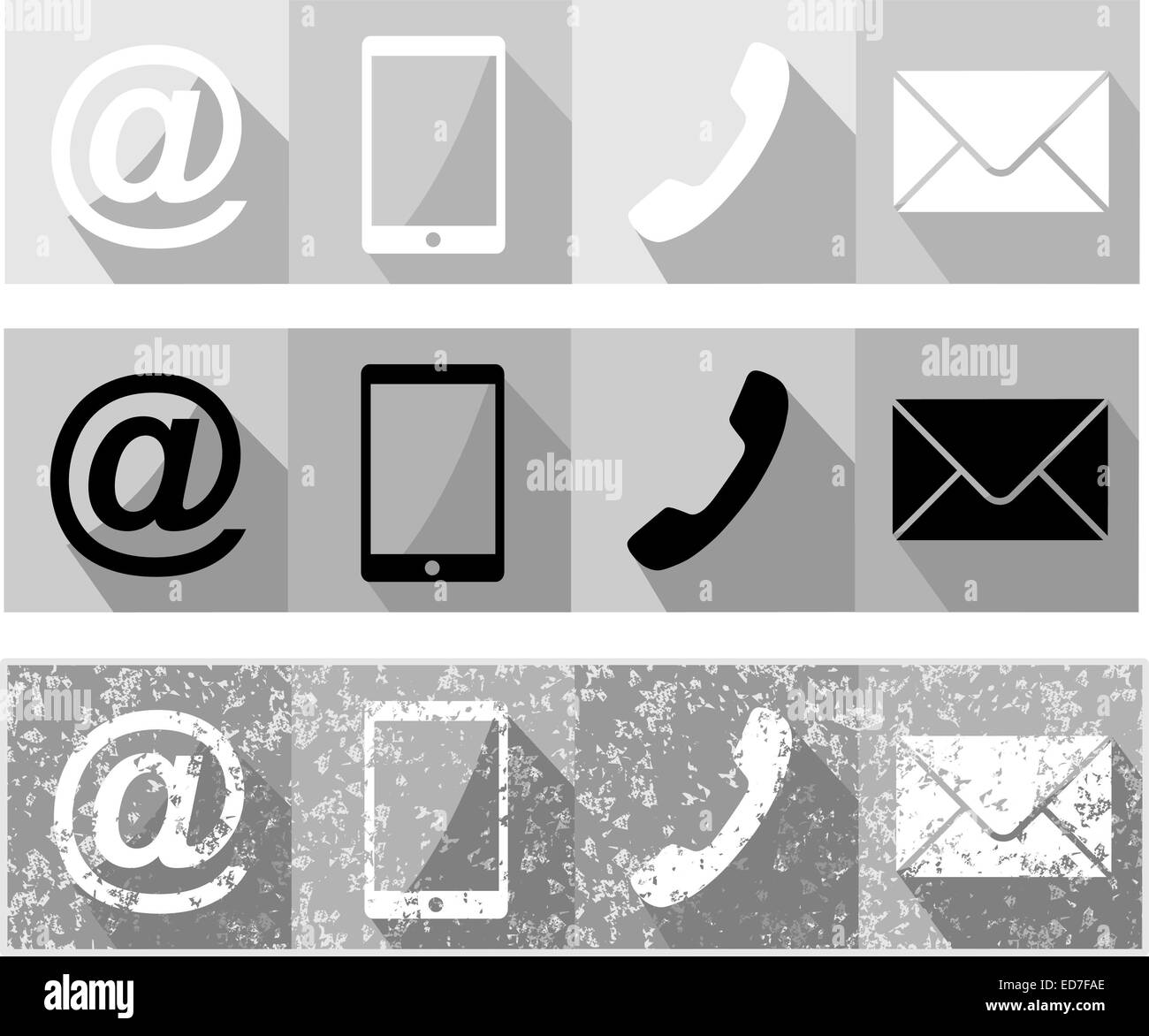 Contact buttons set - email, envelope, phone, mobile icons Stock Photo