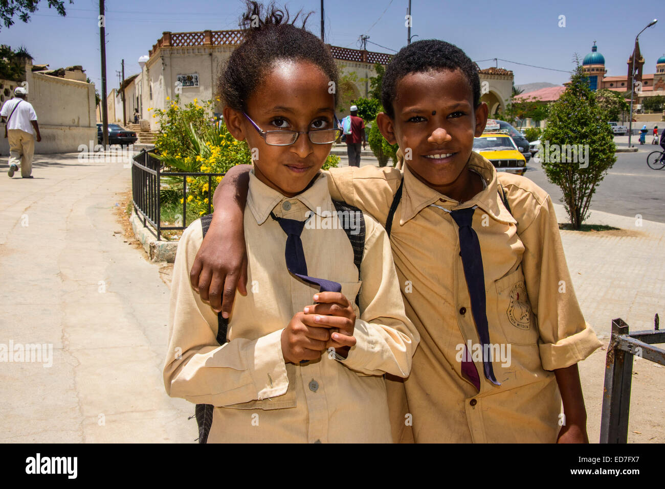 Eritrean school kids wearing school uniforms, Keren, Eritrea Stock Photo