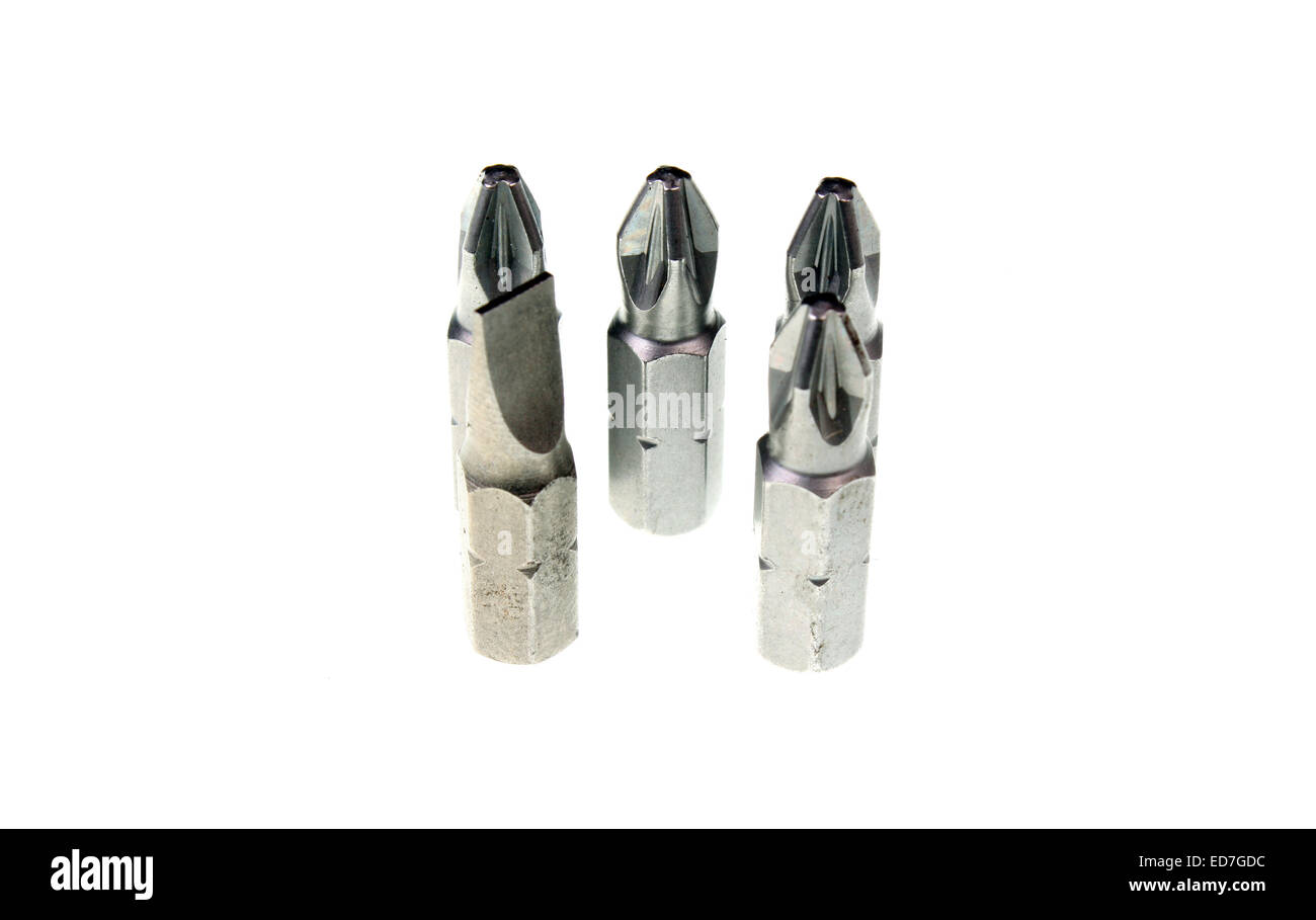 Steel screwdriver tips of different types interchangeable Stock Photo