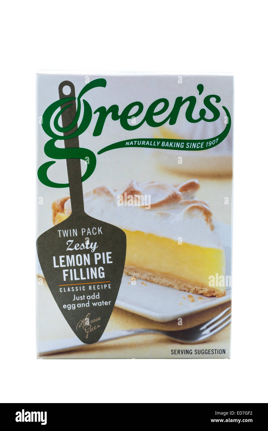 A pack of Green's Lemon pie filling on a white background Stock Photo