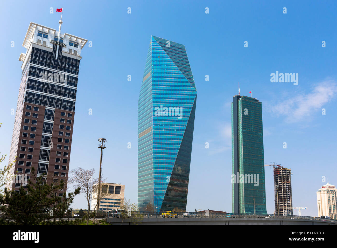 Levent financial business district skyscrapers L to R Tefken Tower, Soyak Tower Center and Sapphire Tower, Istanbul, Turkey Stock Photo