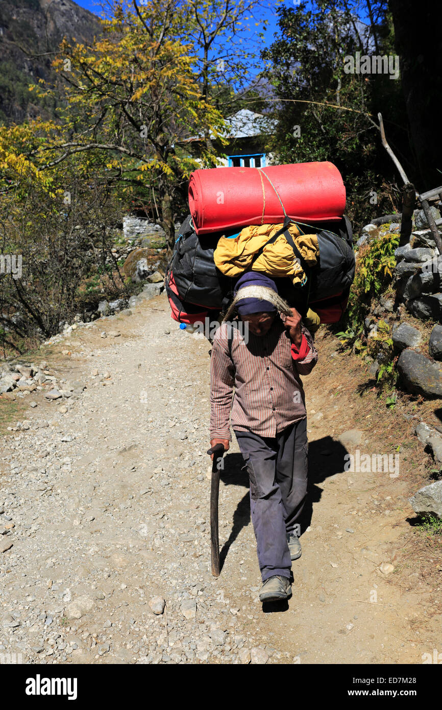 Sherpa with Backpack at Phakding village on the Everest base camp trek
