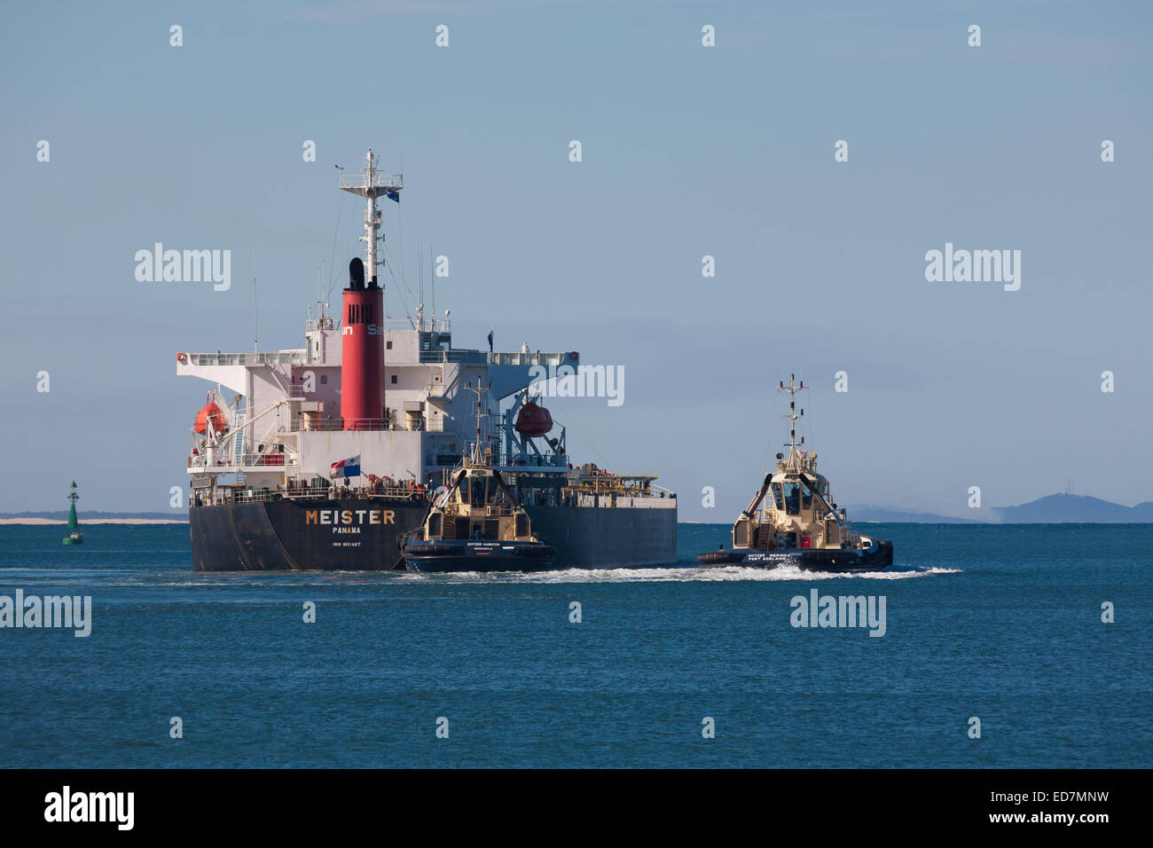 Bulk carrier fully loaded with coal from the Hunter Valley coal mines is heading for South Korea Newcastle NSW Australia Stock Photo