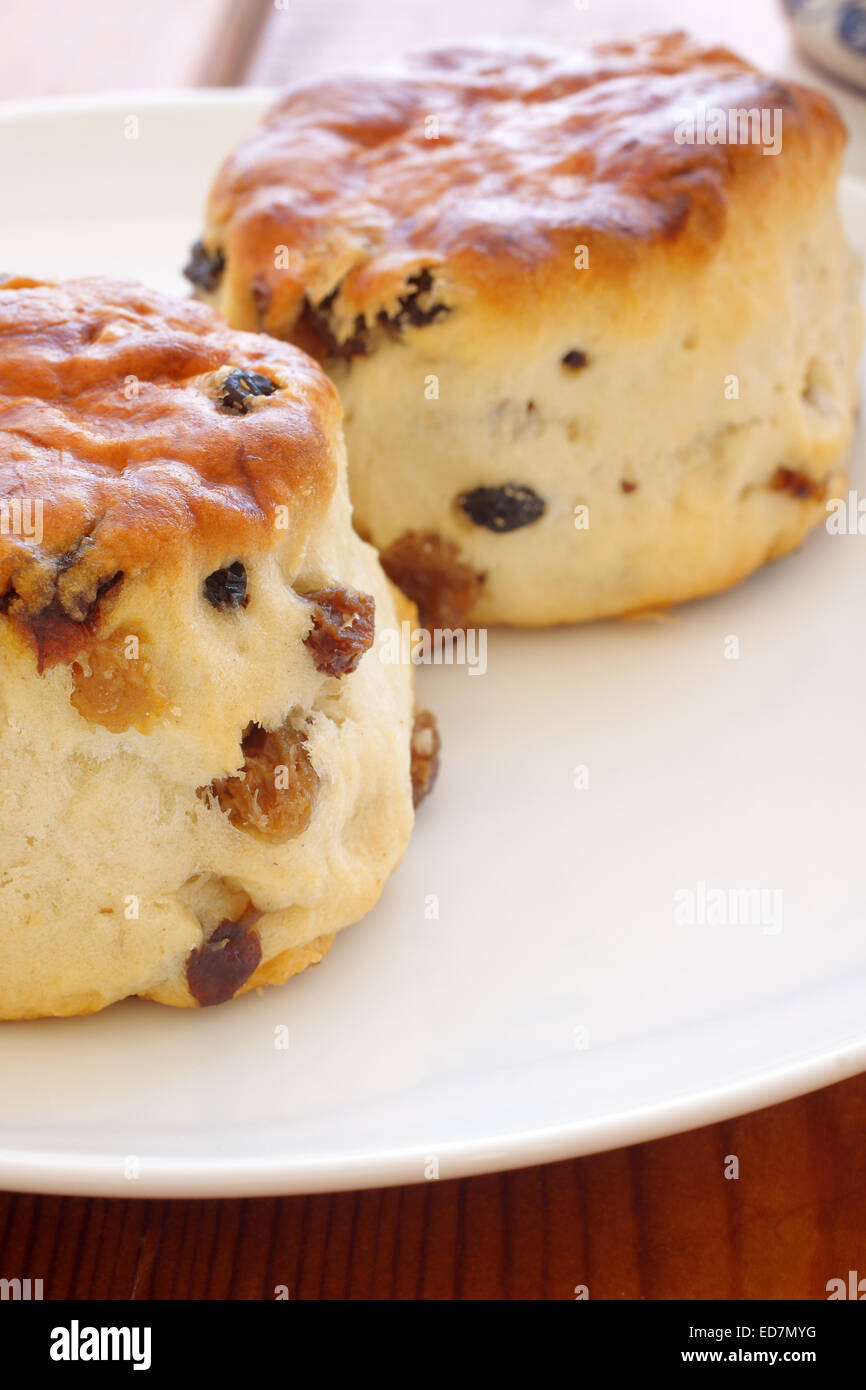 English style fruit scones filled with sultanas and raisins Stock Photo