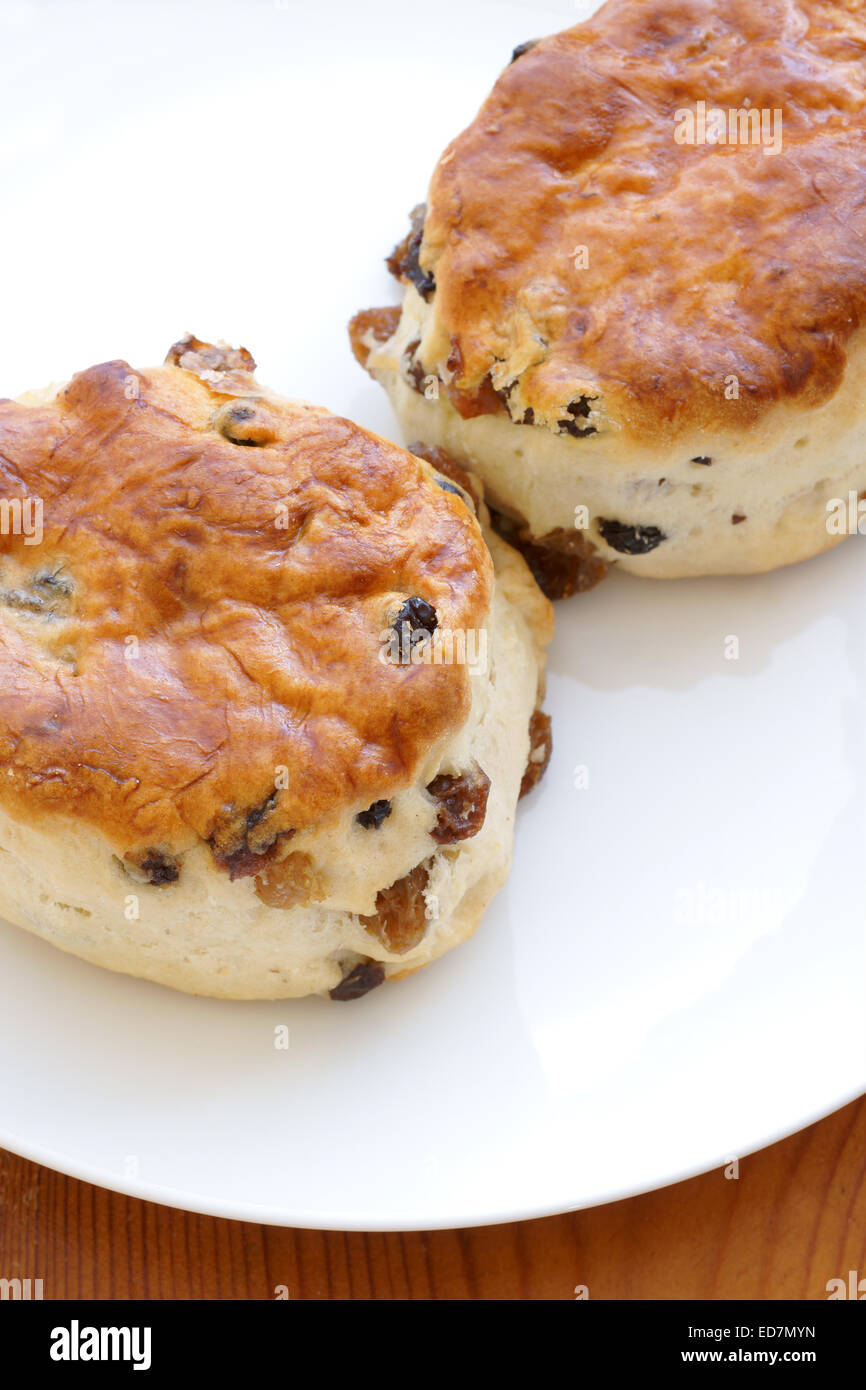 English style fruit scones filled with sultanas and raisins Stock Photo