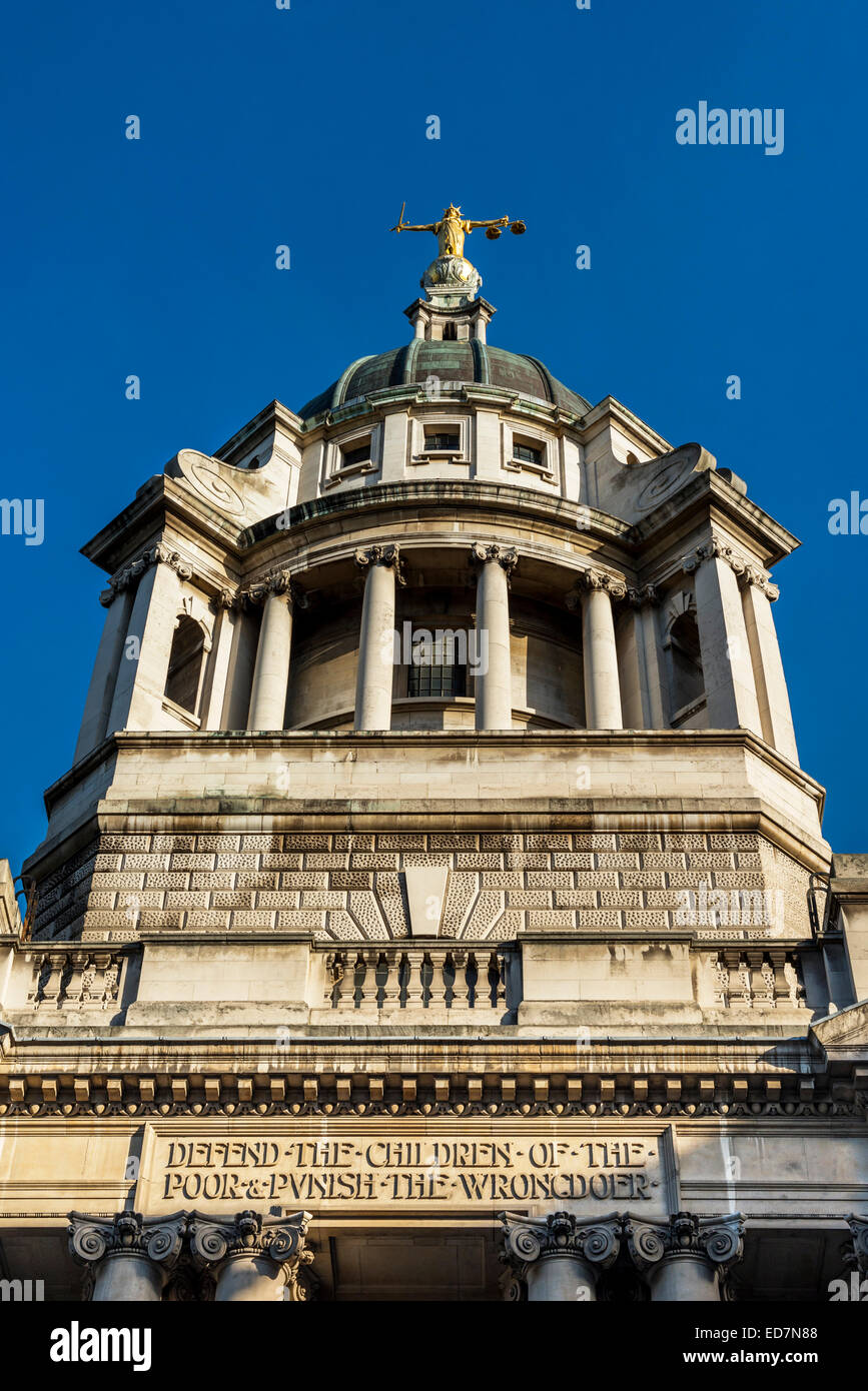 The Central Criminal Court of England and Wales known as the Old Bailey from the street on which it stands. Stock Photo
