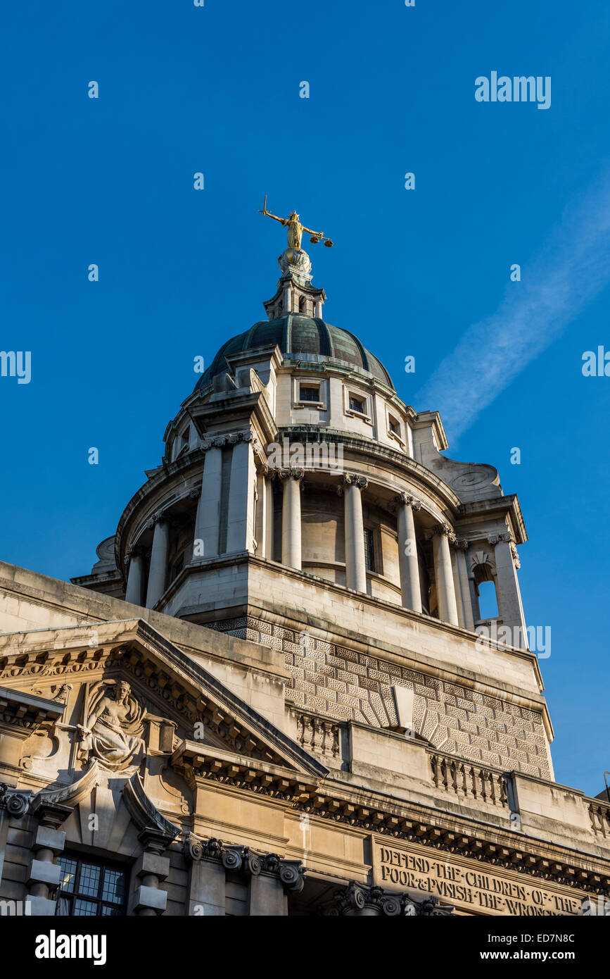 The Central Criminal Court of England and Wales known as the Old Bailey from the street on which it stands. Stock Photo