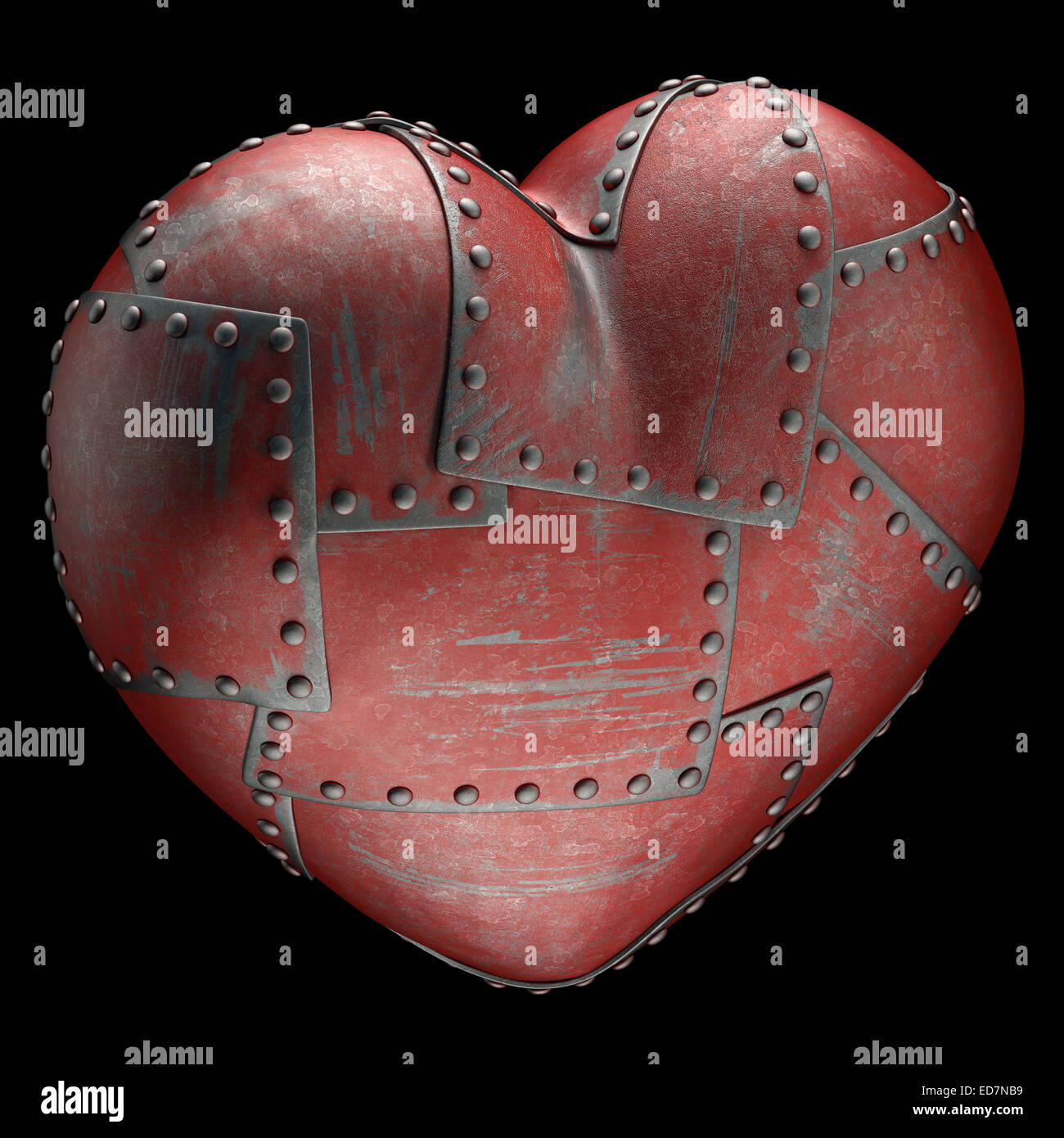Heart made of steel plates attached with rivets. Clipping path included. Stock Photo