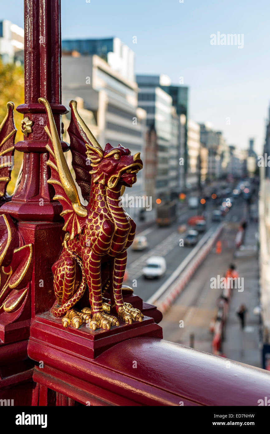 Dragons, a symbol of the City of London, as decoration on Holborn Viaduct, a Victorian road bridge in London Stock Photo