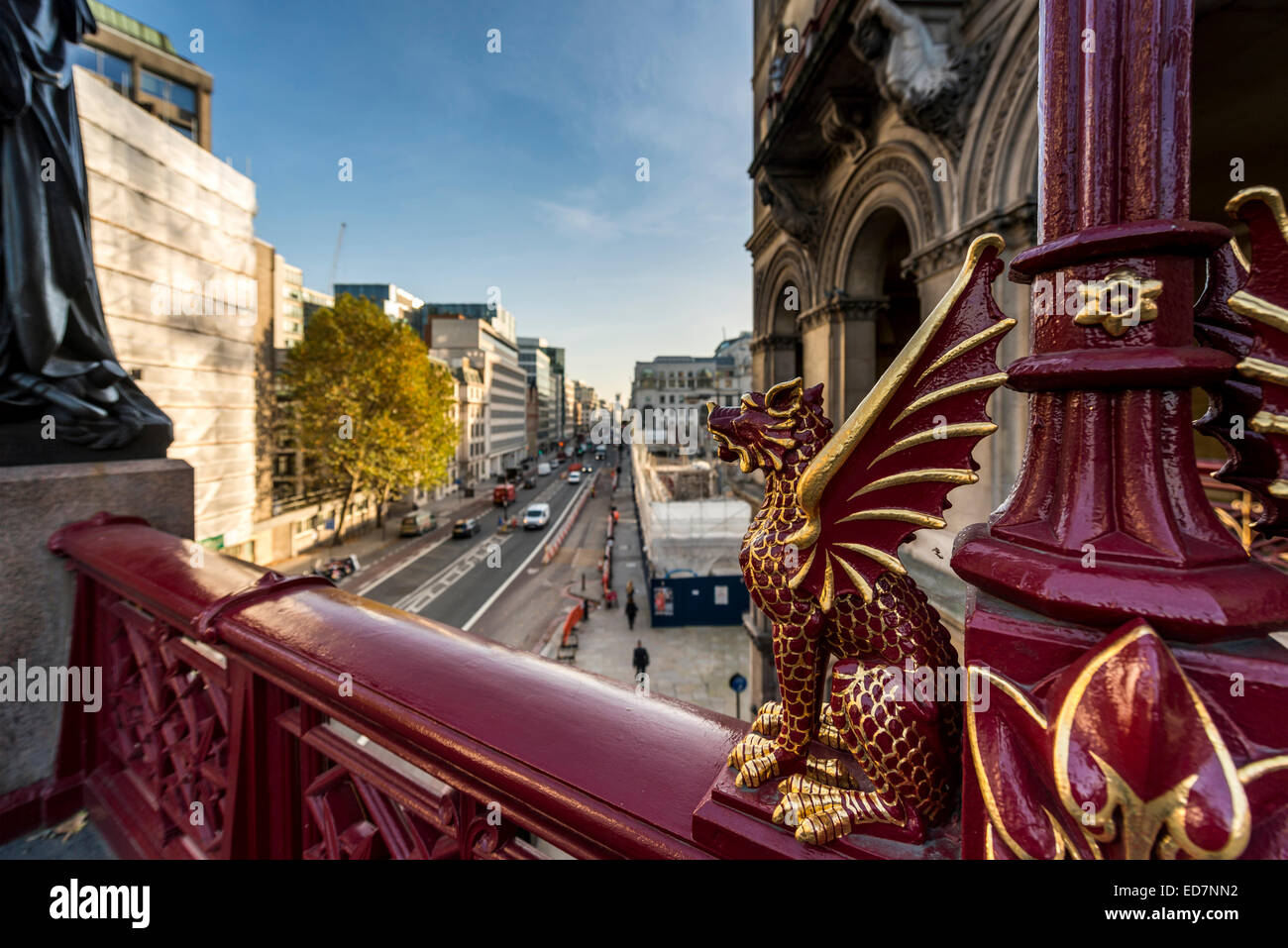 Dragons, a symbol of the City of London, as decoration on Holborn Viaduct, a road bridge in London Stock Photo