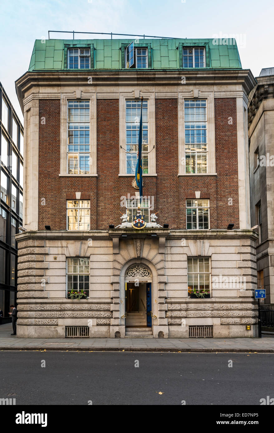 The Wax Chandlers' Hall is the home of a City of London livery company based around beeswax, located on Gresham Street. Stock Photo