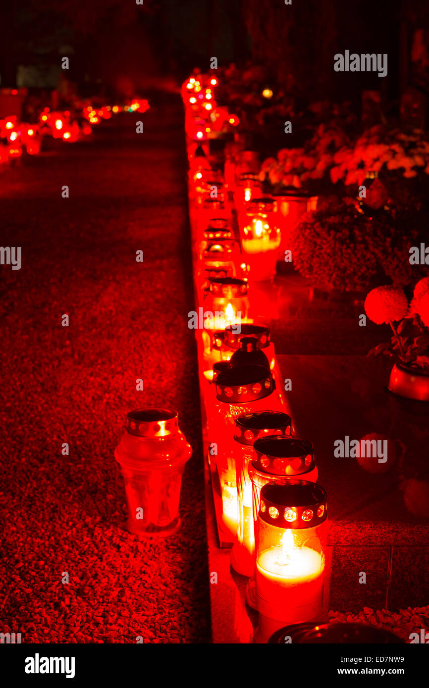 Cemetery candles on the first of november, Slovenia Stock Photo - Alamy