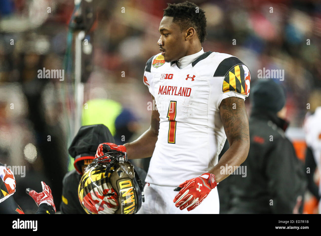 December 30, 2014: Maryland Terrapins wide receiver Stefon Diggs (1) on the  sidelines during the Foster Farms Bowl between the Maryland Terrapins and  the Stanford Cardinal at Levi's Stadium in Santa Clara,