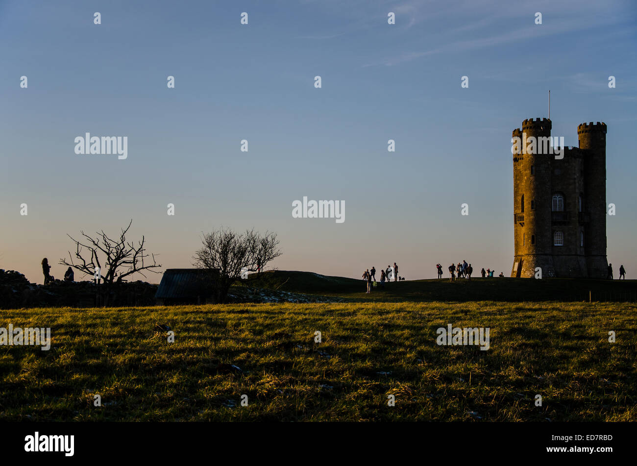 Broadway Tower is a folly located on Broadway Hill, UK near the village of Broadway, in the English county of Worcestershire. Cotswolds Stock Photo