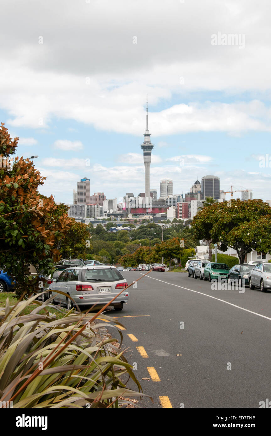 New Zealand Auckland Skyline viewed from Ponsonby Stock Photo