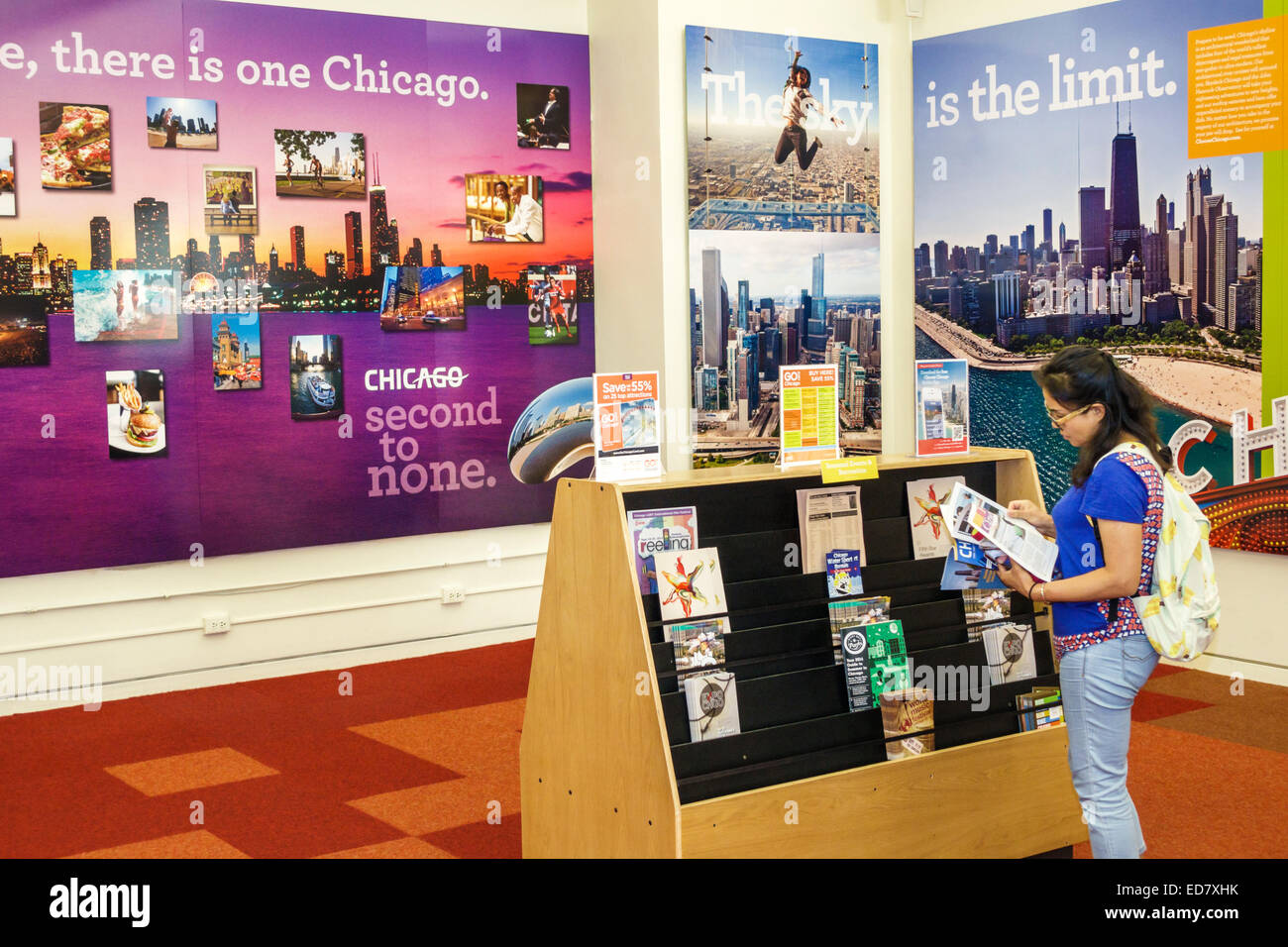 Chicago Illinois,Loop,downtown,Chicago Cultural Center,centre,Visitor Information,interior inside,Asian woman female women,looking,IL140906033 Stock Photo