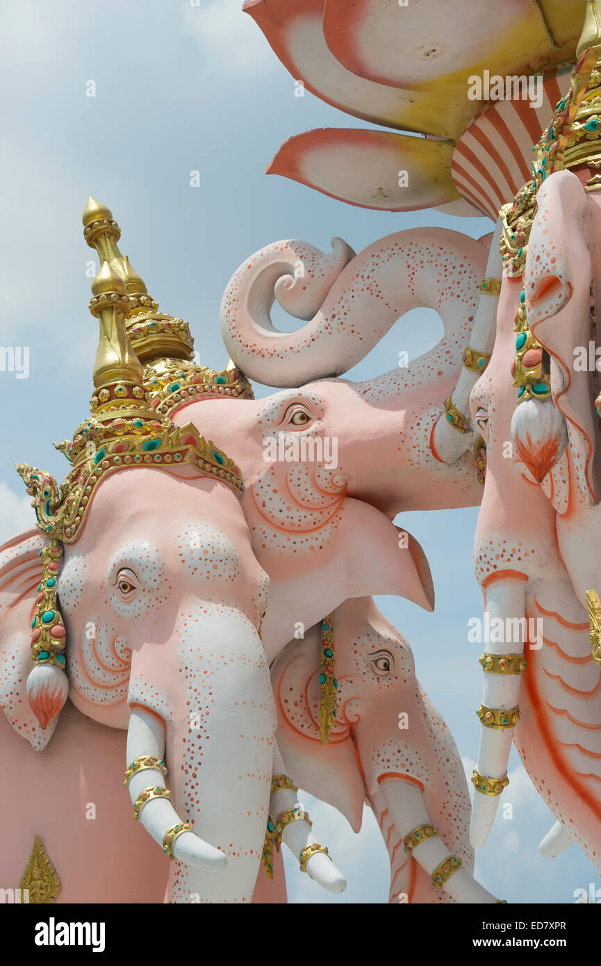 Pink elephants statue at Sanam Luang in Bangkok, Thailand Stock Photo