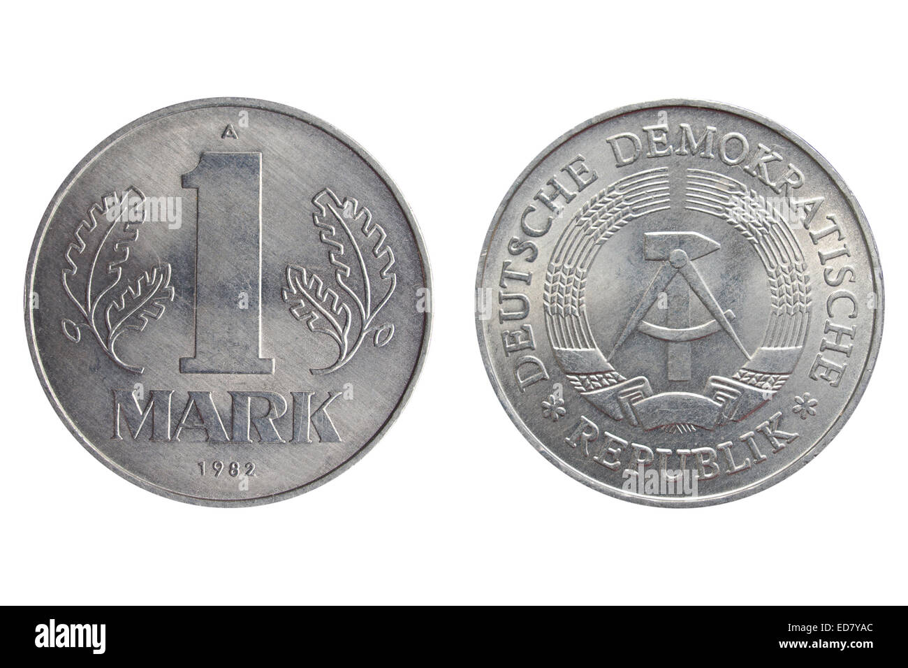 One German mark coin from the DDR German Democratic Republic isolated over  a white background - front and rear side Stock Photo - Alamy