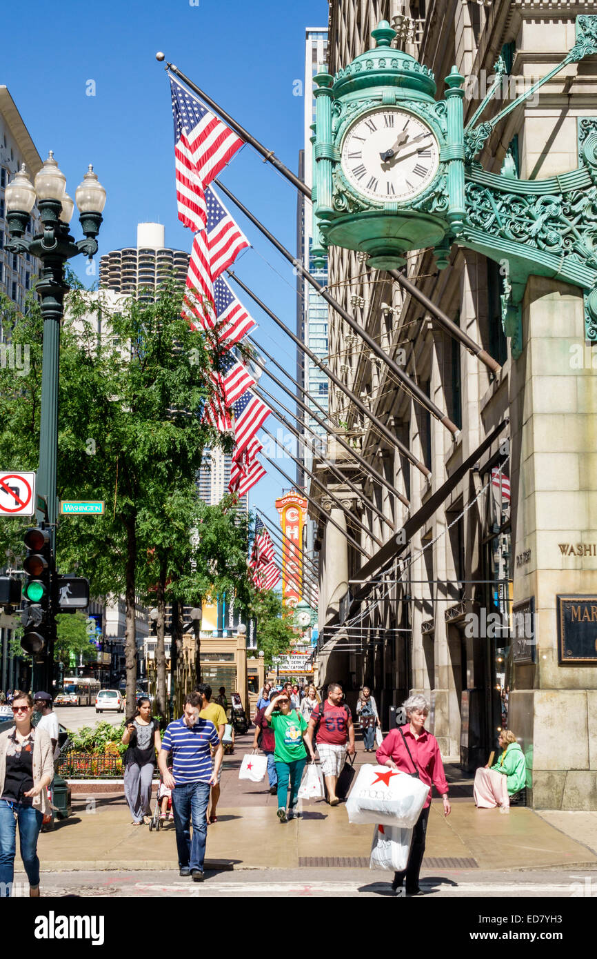 Chicago Illinois,Loop Retail Historic District,downtown,North State Street,Marshall Field & Company building,Macy's,Giant Clock,IL140906090 Stock Photo