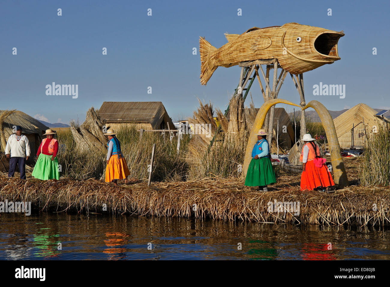 Tortora reed island of Uros Indian people, Puno, Lake Titicaca, Peru ...