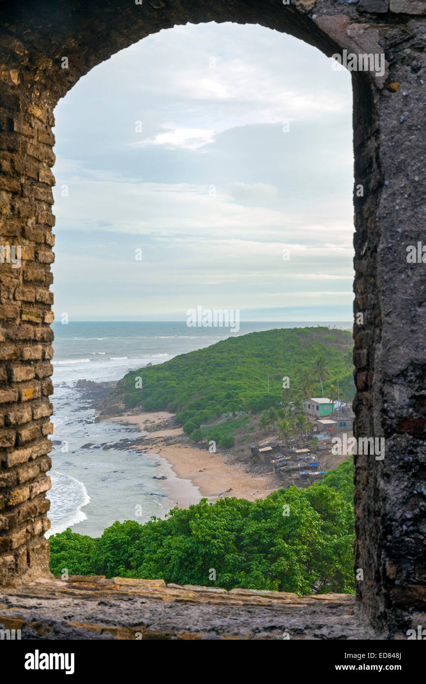 View of coast from Fort Amsterdam, Abandze, Ghana, Africa Stock Photo