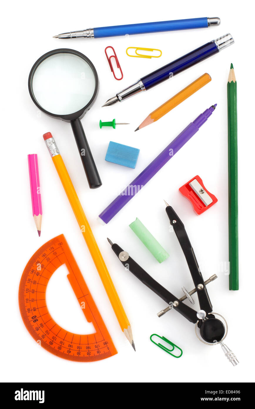 school supplies isolated on white background Stock Photo - Alamy