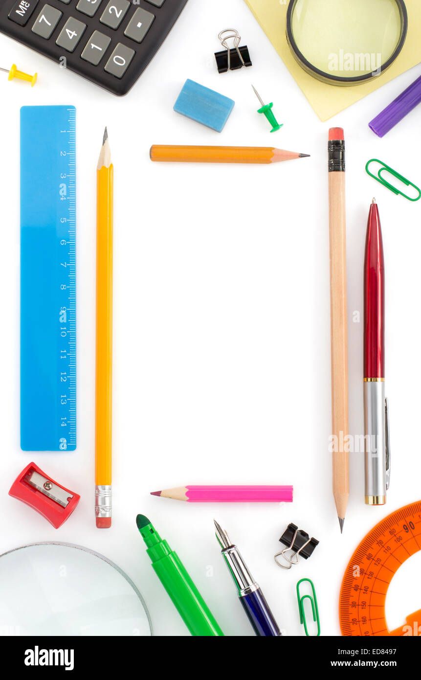 school supplies isolated on white background Stock Photo - Alamy