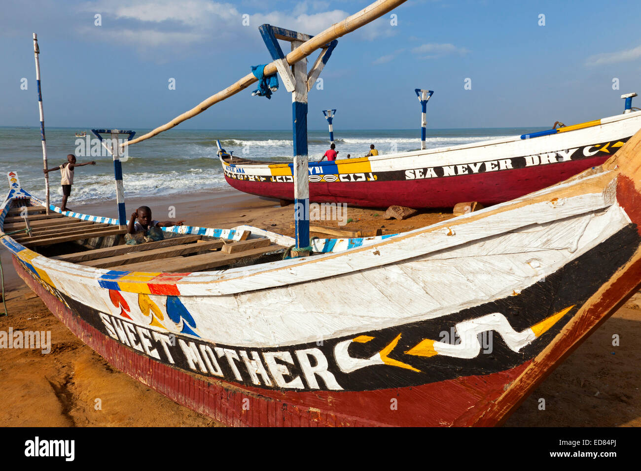 Fishing boats at Prampram, Greater Accra, Ghana, Africa Stock Photo