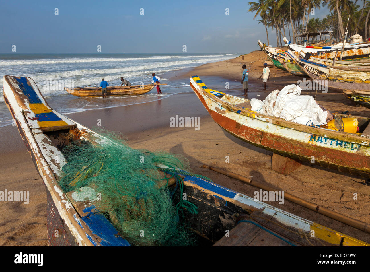 Fishing boats at Prampram, Greater Accra, Ghana, Africa Stock Photo