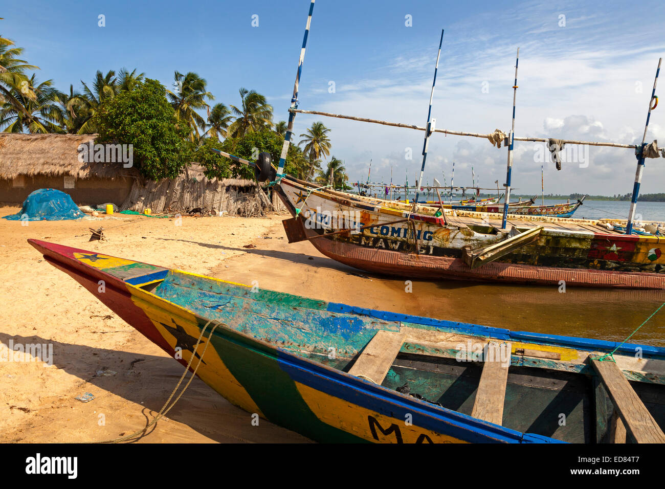 Fishing boats at Ada Foah, Greater Accra, Ghana, Africa Stock Photo