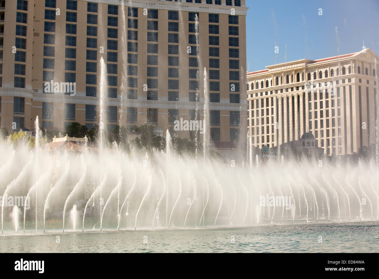 The Bellagio Fountains in Las Vegas, Nevada, USA, probably the most unsustainable city in the world, it uses vast quantities of Stock Photo