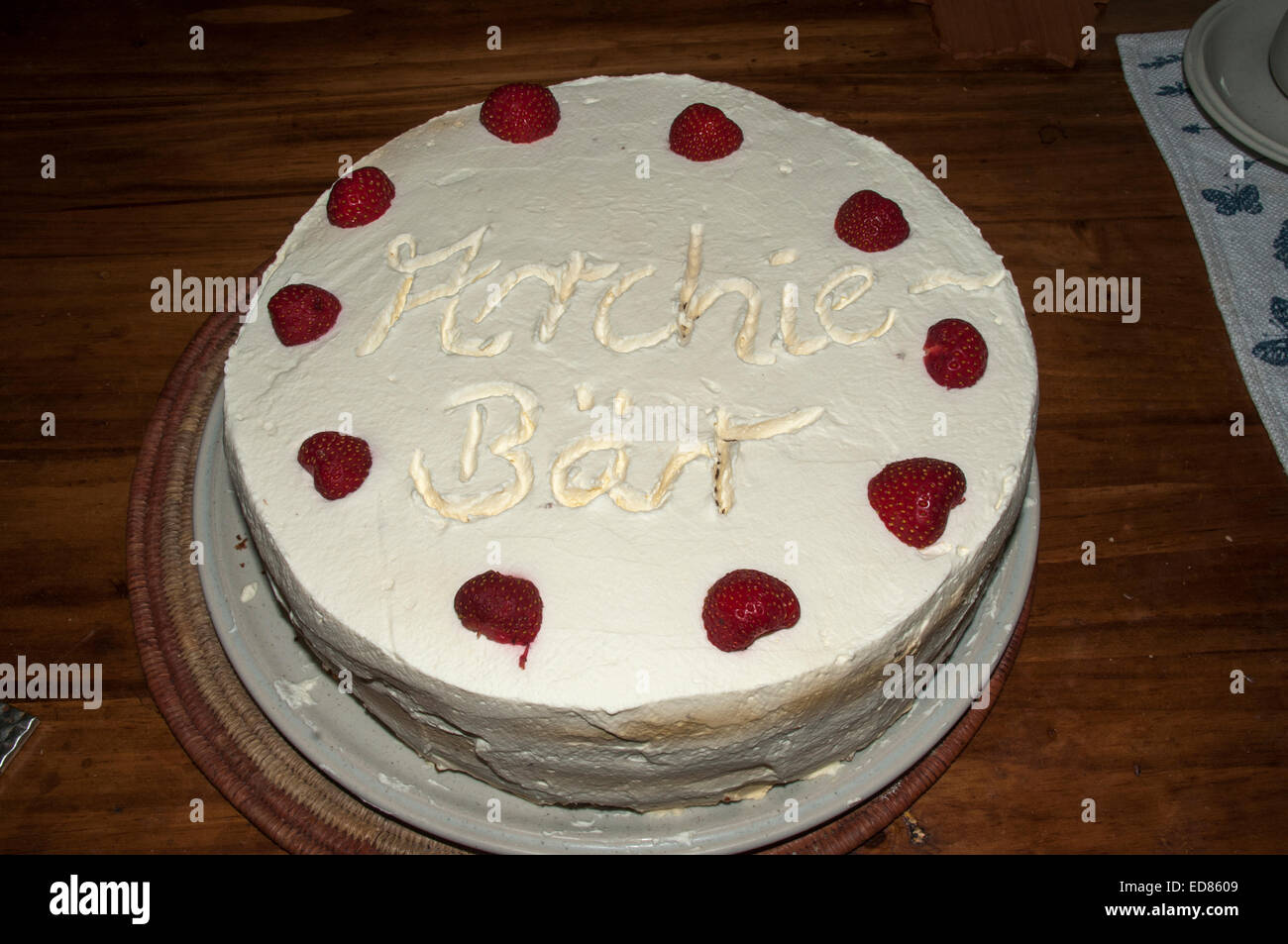 Home made cakes with decorative ornamenting elements.  Eine selbstgebackene Torte  mit einer netten Verzierung. Stock Photo