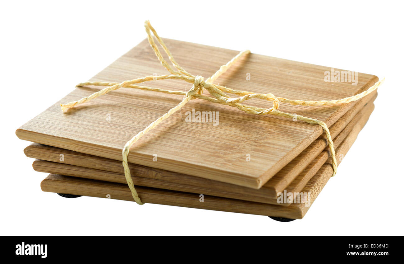 Wooden household coasters isolated on white background with clipping path Stock Photo