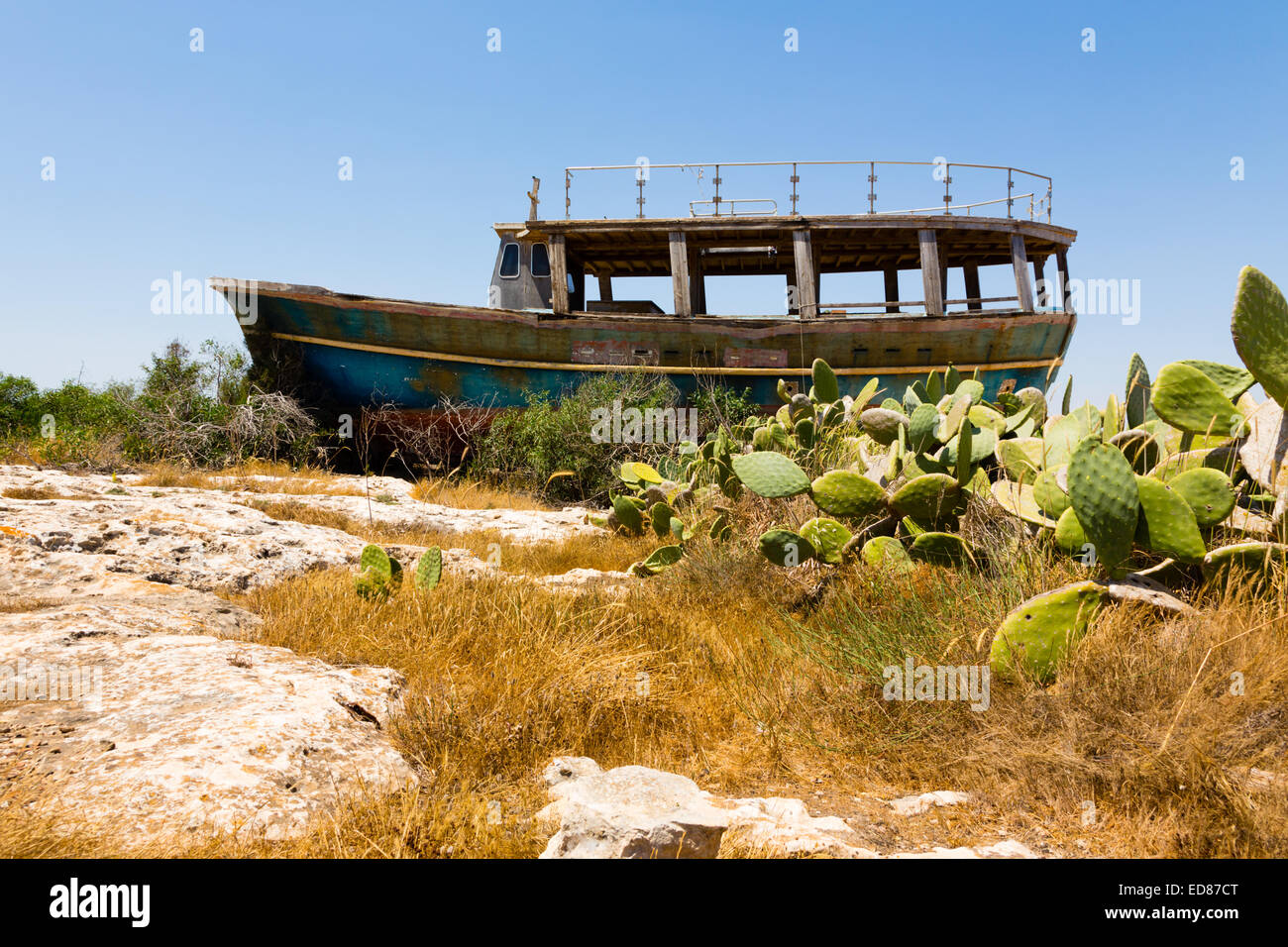 Boat wreck at Potamos Creek, Liopetri, Cyprus. Stock Photo