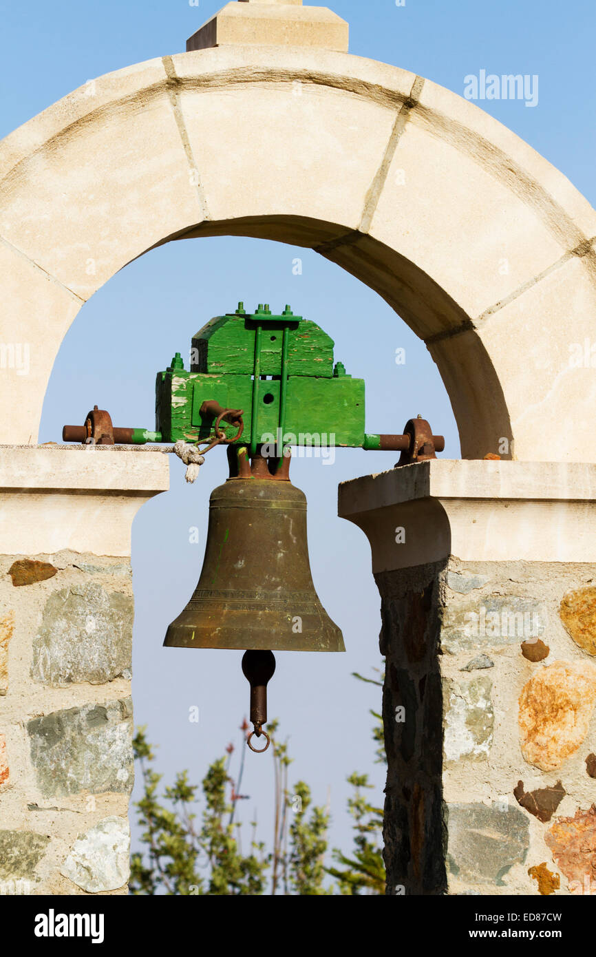 Detail of bell from the church of All Saints at Stavrovouni monastery, Cyprus. Stock Photo