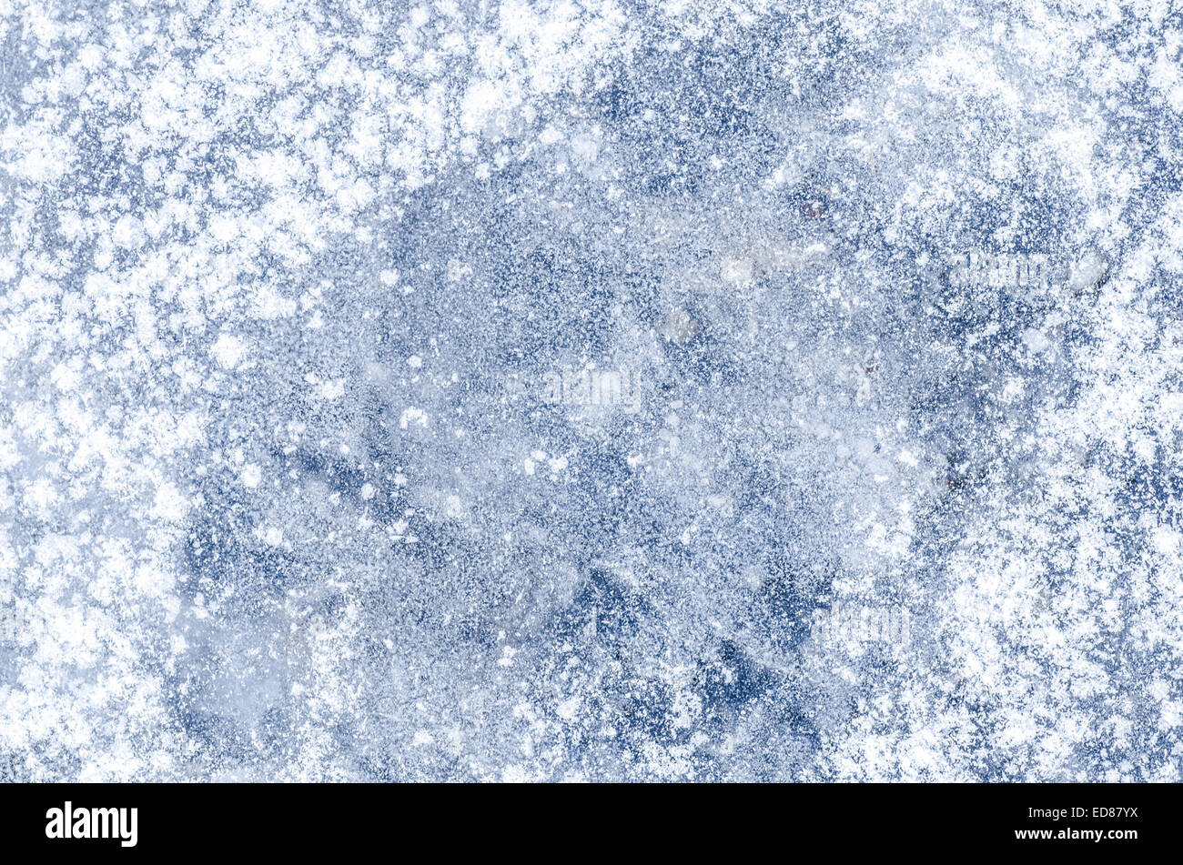 white snowflakes on blue  ice Stock Photo