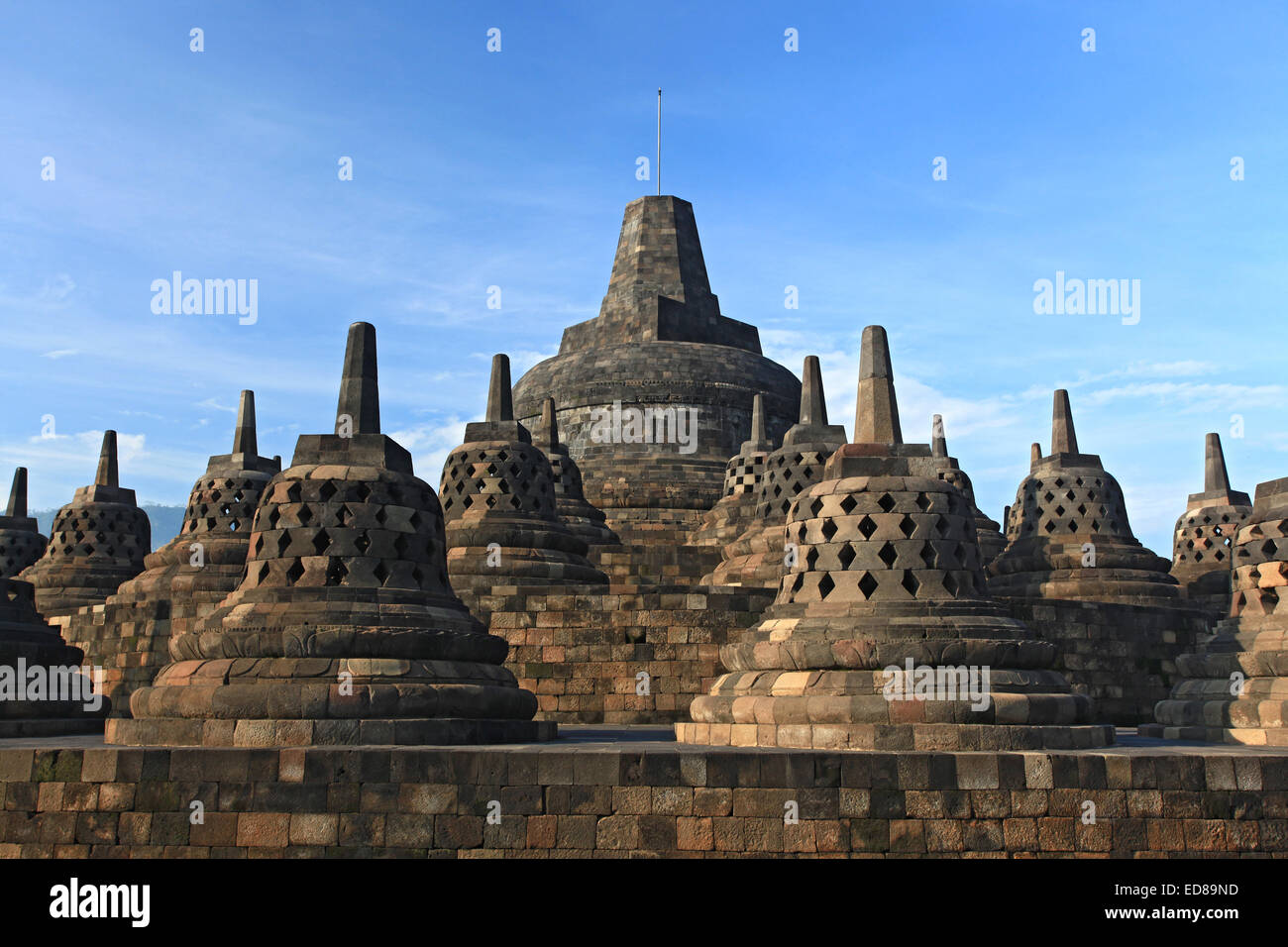 Architecture Borobudur Temple Stupa Ruin in Yogyakarta Java Indonesia. Stock Photo