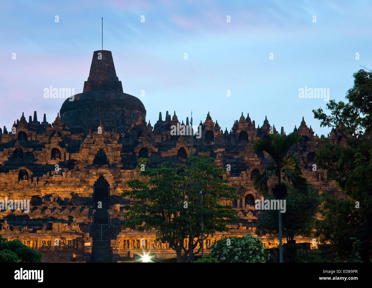 Borobudur Temple at Dusk in Yogyakarta, Java, Indonesia. Stock Photo