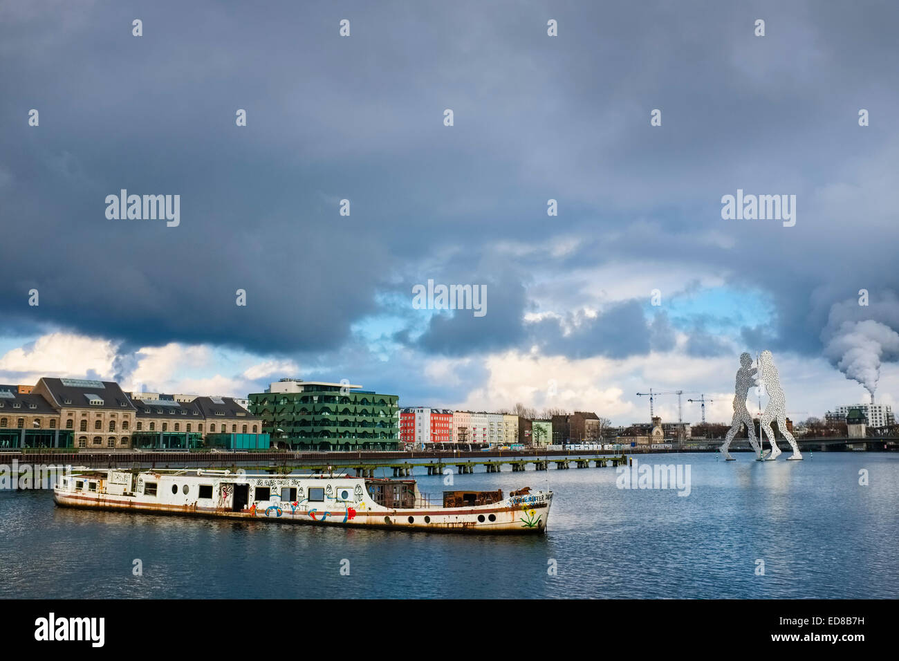 Shipwreck in Osthafen port, Berlin, Germany Stock Photo