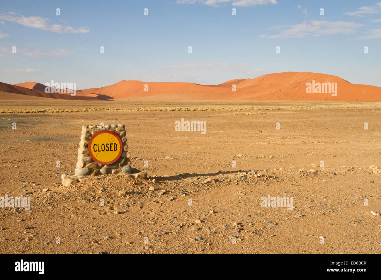 Aclosed off-road  in the  Sossusvlei park, Namibia Stock Photo