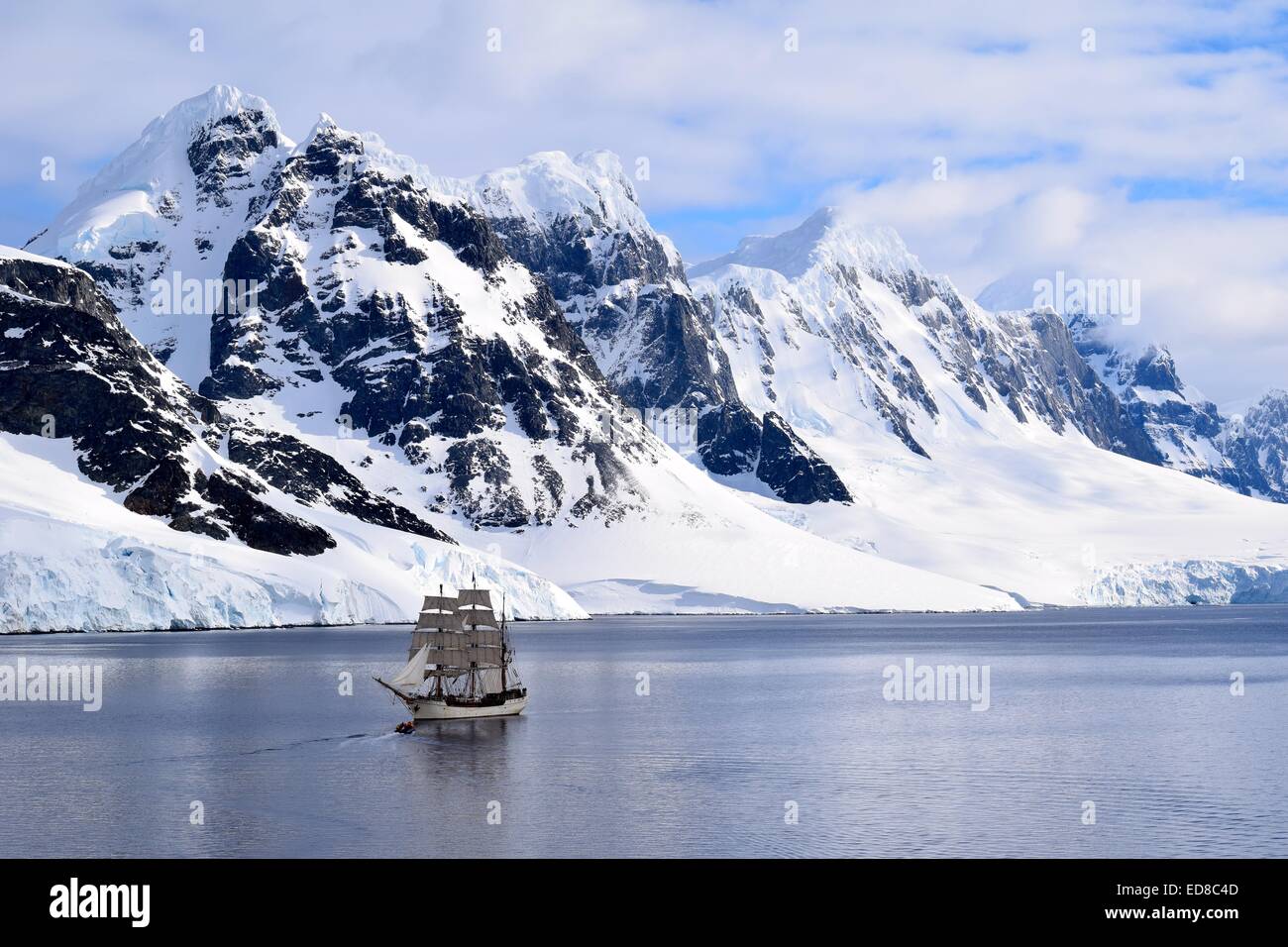 Gerlache Strait, Antarctica. Tall ship Stock Photo