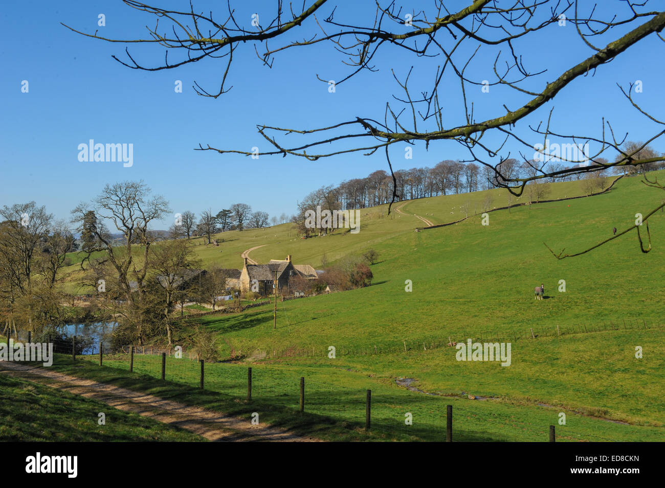 Traditional  Farm between the Cotswold Villages of Stanton and Stanway, near Broadway, Gloucestershire, England, UK Stock Photo